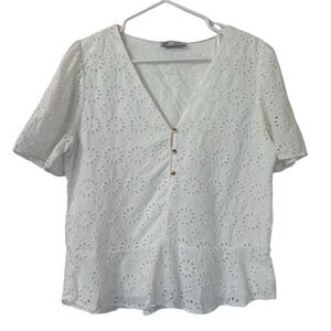 Zara Eyelet Peplum Top XL‎ White Coastal Minimalist Boho Cottagecore